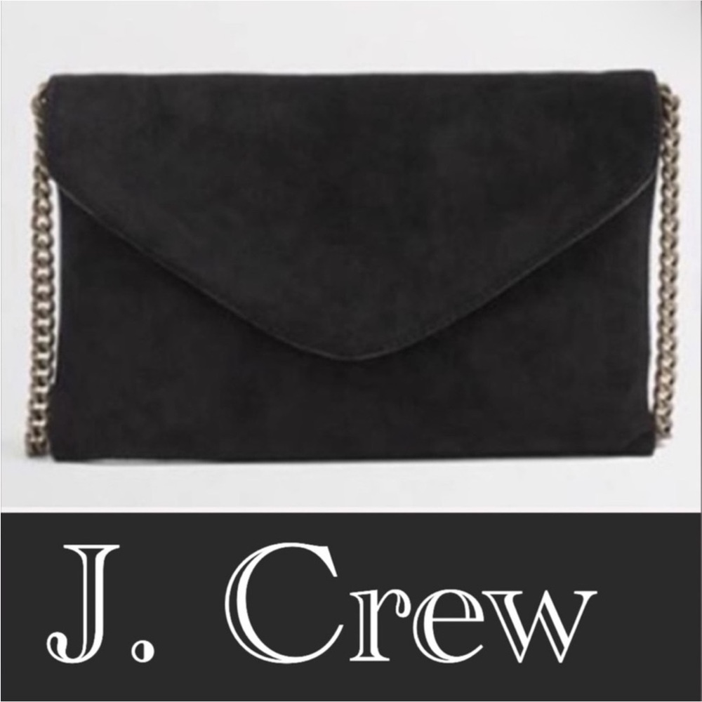Authentic J. Crew designer black suede chain handbag purse